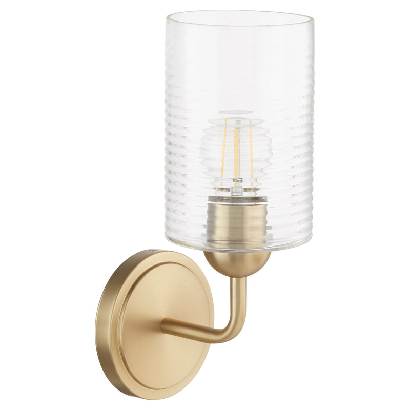 Charlotte 1 Light Ribbed Glass Wall Sconce in Aged Brass / Ribbed Glass