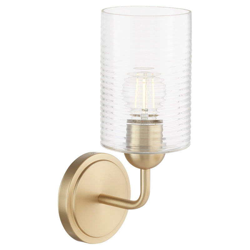 Charlotte 1 Light Ribbed Glass Wall Sconce in Aged Brass / Ribbed Glass
