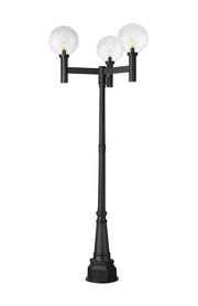 Laurent 3 Light 39" Outdoor Post Mount Fixture, 22.5" Tall Lantern, Clear Seedy Glass in Clear Seedy, 84" Post, 14" Base