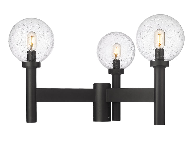 Laurent 3 Light 30" Outdoor Post Mount Fixture, 18" Tall Lantern, Clear Seedy Glass in Black, Post Top Only