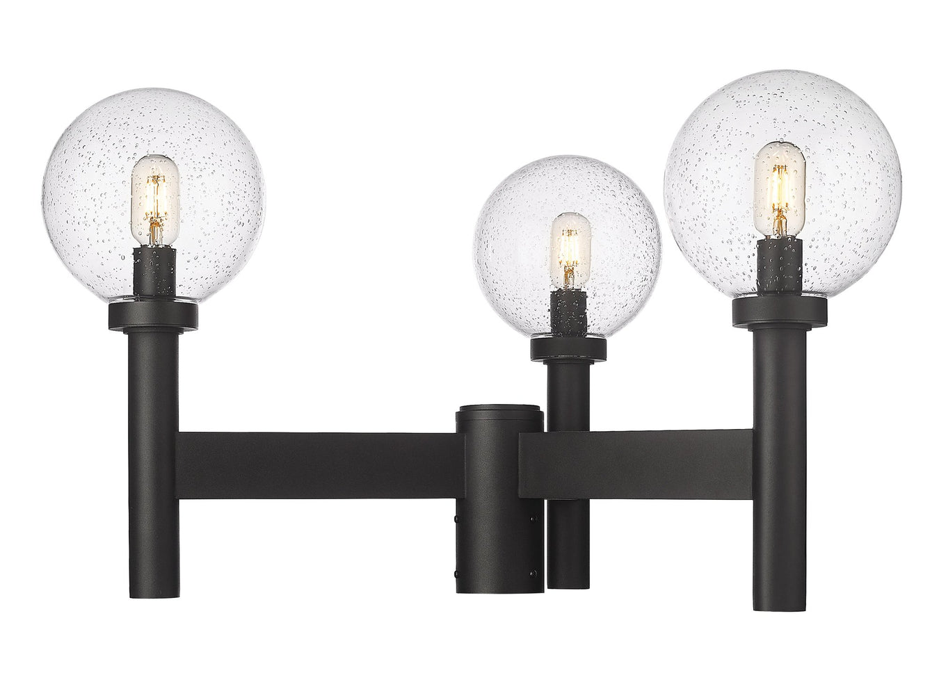 Laurent 3 Light 30" Outdoor Post Mount Fixture, 18" Tall Lantern, Clear Seedy Glass in Black, Post Top Only