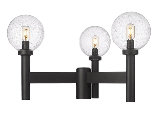 Laurent 3 Light 30" Outdoor Post Mount Fixture, 18" Tall Lantern, Clear Seedy Glass in Black, Post Top Only
