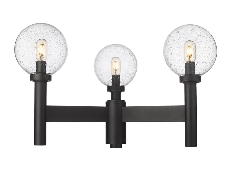 Laurent 3 Light 30" Outdoor Post Mount Fixture, 18" Tall Lantern, Clear Seedy Glass in Black, Post Top Only