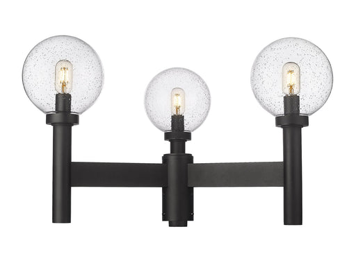Laurent 3 Light 30" Outdoor Post Mount Fixture, 18" Tall Lantern, Clear Seedy Glass in Black, Post Top Only