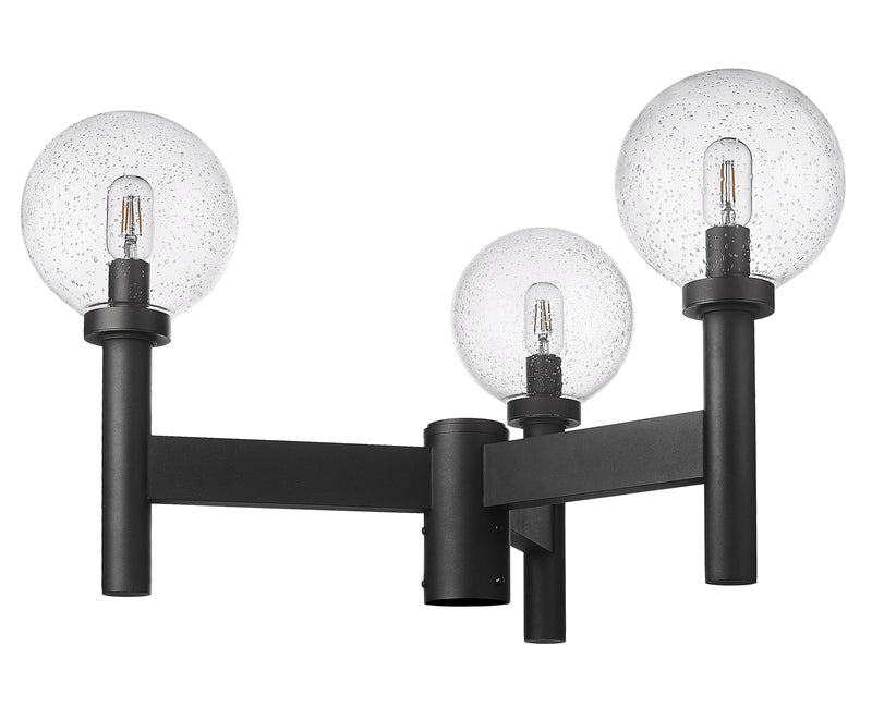 Laurent 3 Light 30" Outdoor Post Mount Fixture, 18" Tall Lantern, Clear Seedy Glass in Black, Post Top Only