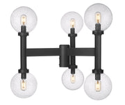 Laurent 6 Light 30" Outdoor Post Mount Fixture, 27" Tall Lantern, Clear Seedy Glass in Black, Post Top Only