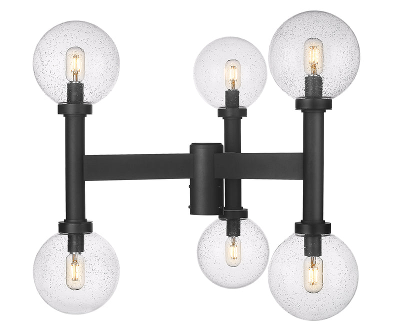 Laurent 6 Light 30" Outdoor Post Mount Fixture, 27" Tall Lantern, Clear Seedy Glass in Black, Post Top Only