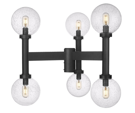 Laurent 6 Light 30" Outdoor Post Mount Fixture, 27" Tall Lantern, Clear Seedy Glass in Black, Post Top Only