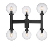 Laurent 6 Light 30" Outdoor Post Mount Fixture, 27" Tall Lantern, Clear Seedy Glass in Black, Post Top Only