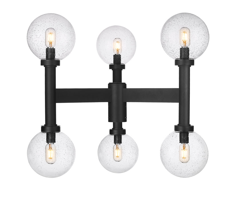 Laurent 6 Light 30" Outdoor Post Mount Fixture, 27" Tall Lantern, Clear Seedy Glass in Black, Post Top Only