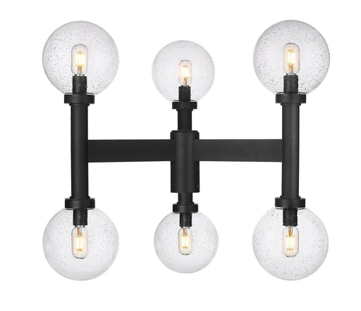 Laurent 6 Light 30" Outdoor Post Mount Fixture, 27" Tall Lantern, Clear Seedy Glass in Black, Post Top Only