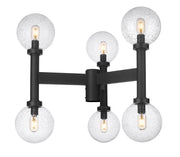 Laurent 6 Light 30" Outdoor Post Mount Fixture, 27" Tall Lantern, Clear Seedy Glass in Black, Post Top Only