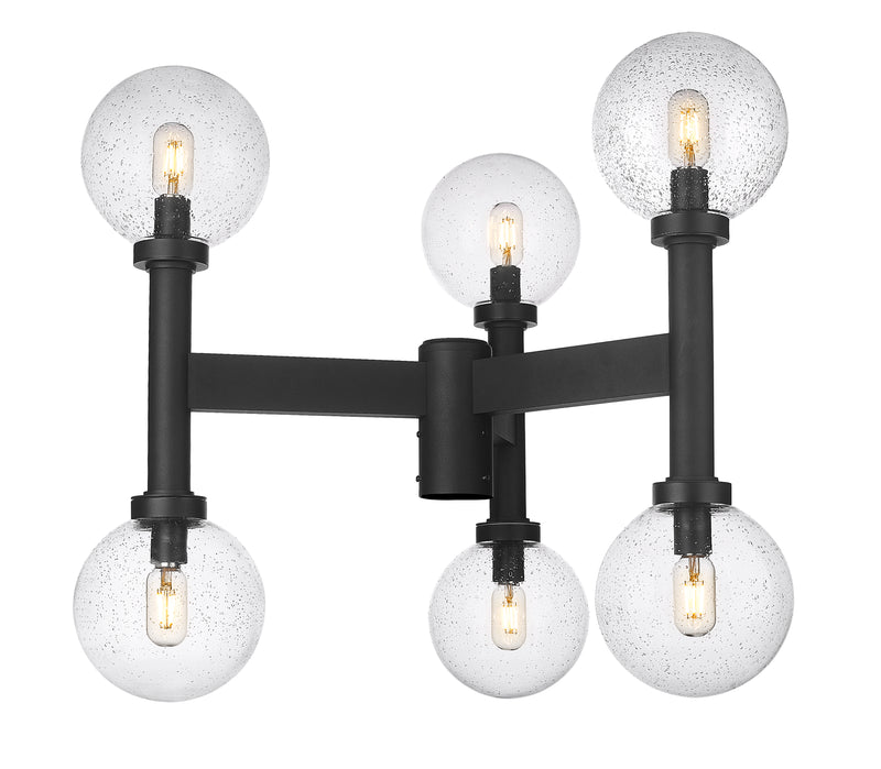 Laurent 6 Light 30" Outdoor Post Mount Fixture, 27" Tall Lantern, Clear Seedy Glass in Black, Post Top Only
