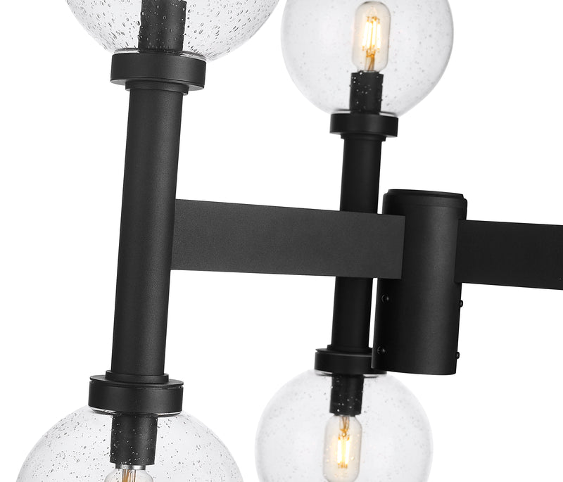 Laurent 6 Light 30" Outdoor Post Mount Fixture, 27" Tall Lantern, Clear Seedy Glass in Black, Post Top Only
