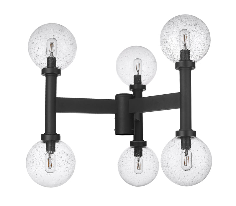Laurent 6 Light 30" Outdoor Post Mount Fixture, 27" Tall Lantern, Clear Seedy Glass in Black, Post Top Only