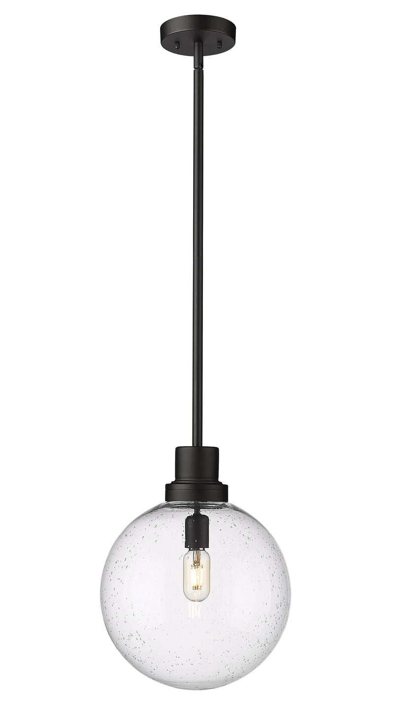Laurent 1 Light 12" Outdoor Pendant, Clear Seedy Shade in Black