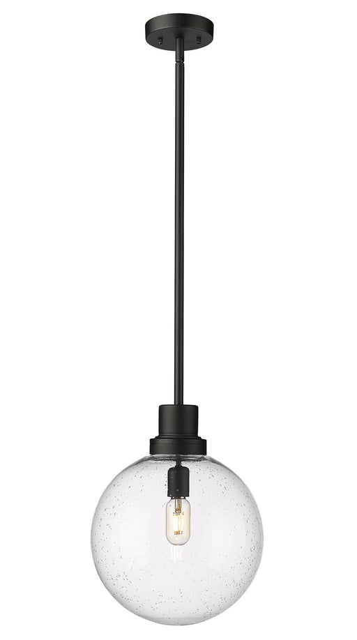 Laurent 1 Light 12" Outdoor Pendant, Clear Seedy Shade in Black