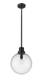 Laurent 1 Light 12" Outdoor Pendant, Clear Seedy Shade in Black