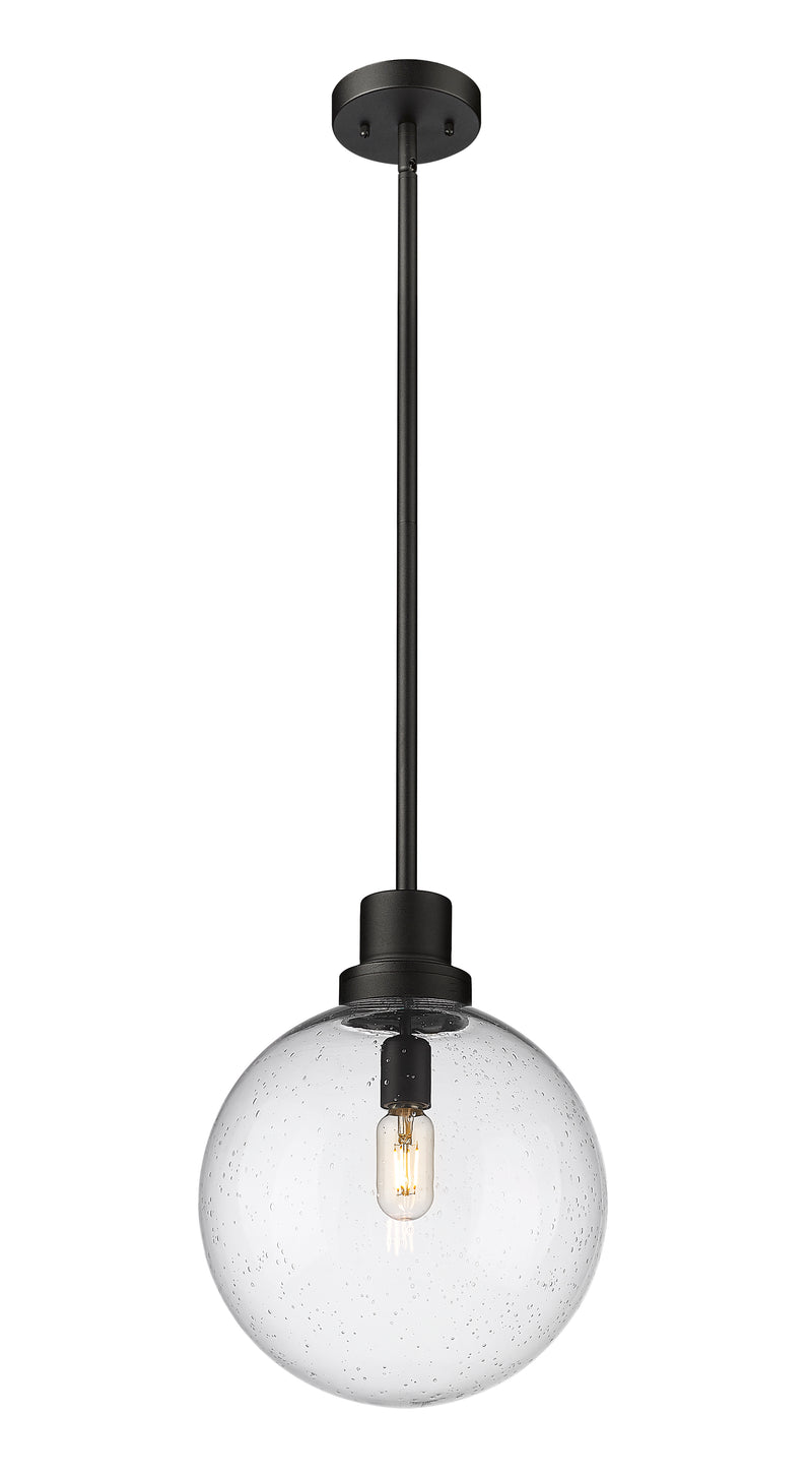 Laurent 1 Light 12" Outdoor Pendant, Clear Seedy Shade in Black