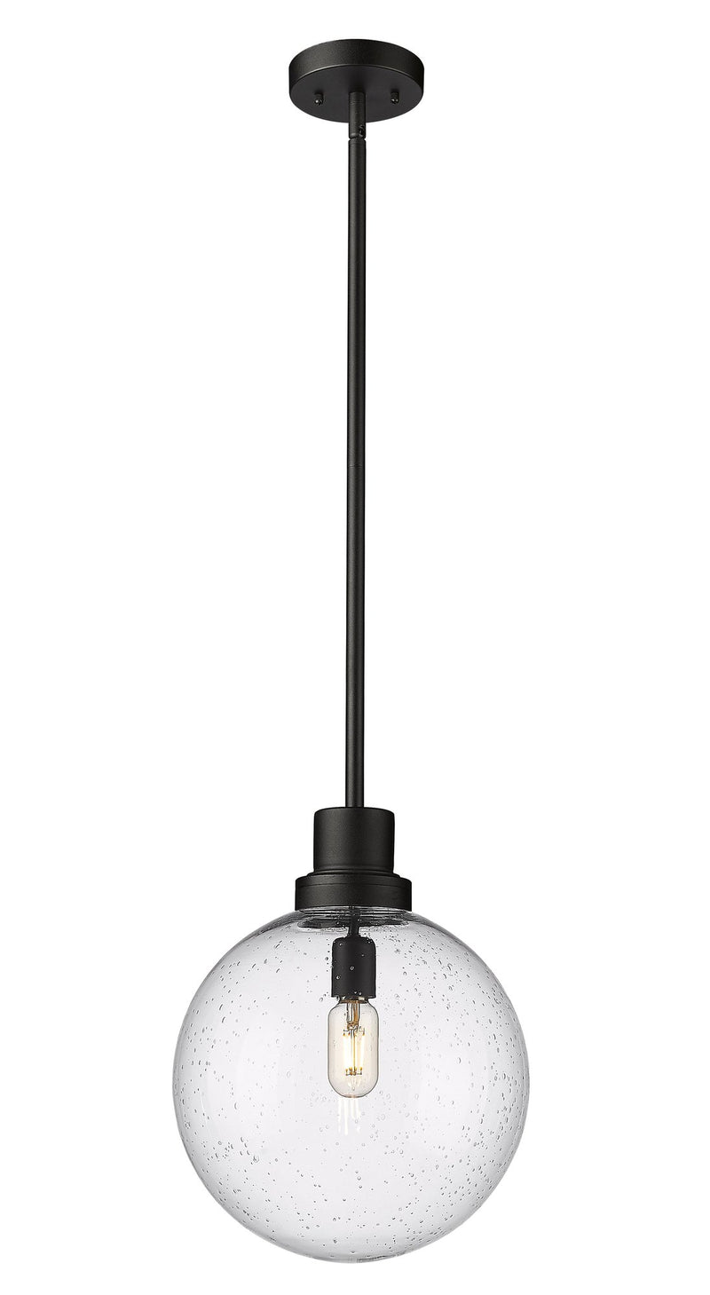 Laurent 1 Light 12" Outdoor Pendant, Clear Seedy Shade in Black