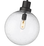 Laurent 1 Light 12" Outdoor Pendant, Clear Seedy Shade in Black