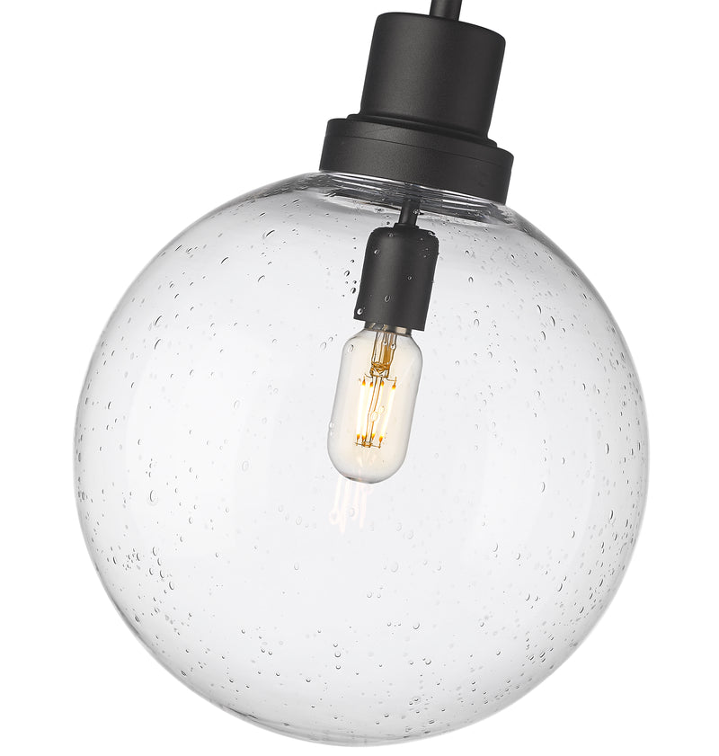 Laurent 1 Light 12" Outdoor Pendant, Clear Seedy Shade in Black