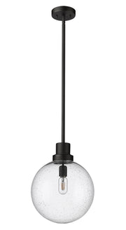 Laurent 1 Light 12" Outdoor Pendant, Clear Seedy Shade in Black