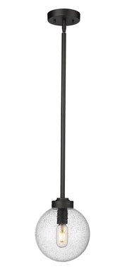 Laurent 1 Light 8" Outdoor Pendant, Clear Seedy Shade in Black