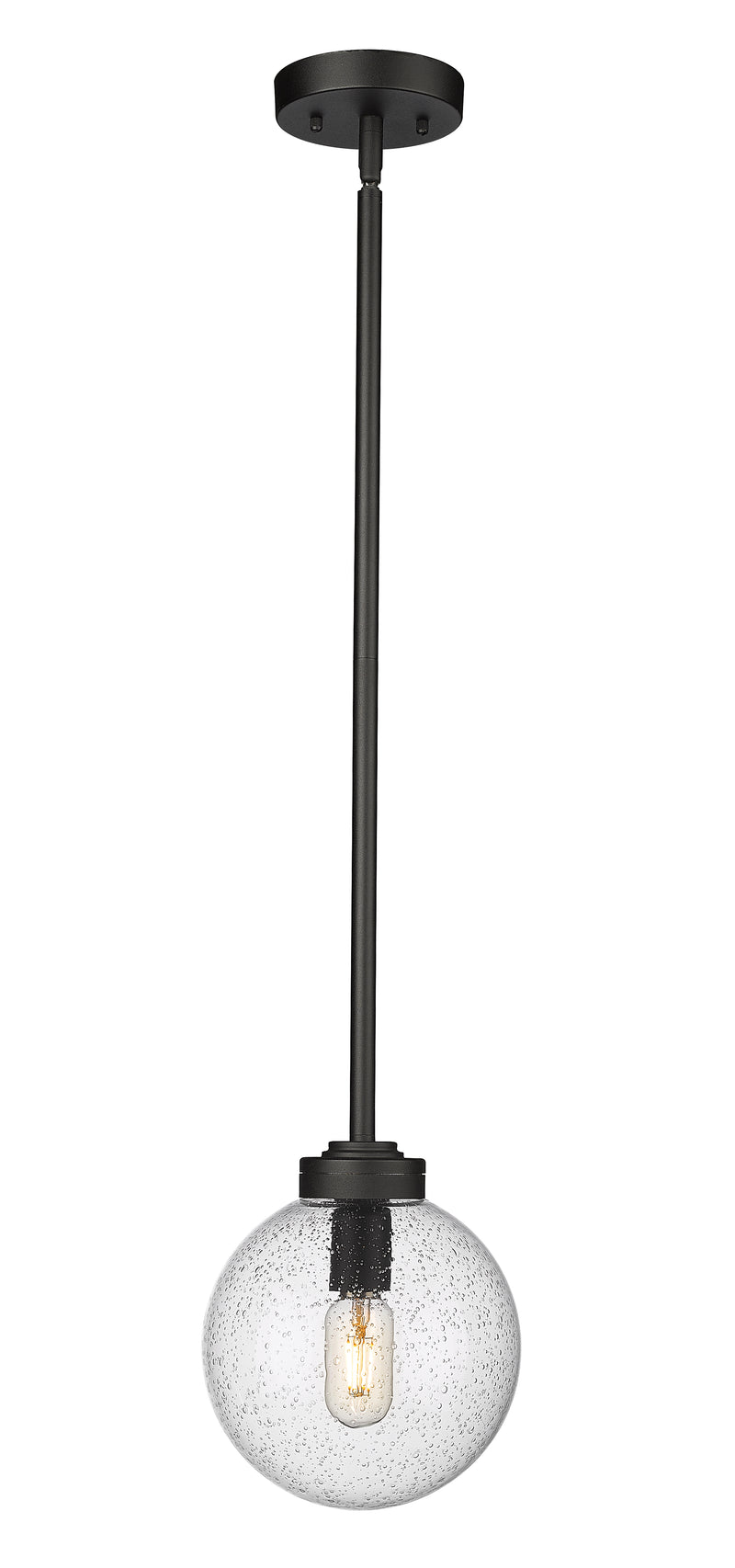 Laurent 1 Light 8" Outdoor Pendant, Clear Seedy Shade in Black