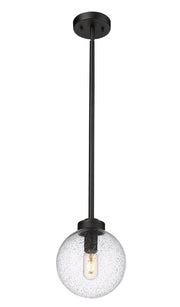 Laurent 1 Light 8" Outdoor Pendant, Clear Seedy Shade in Black