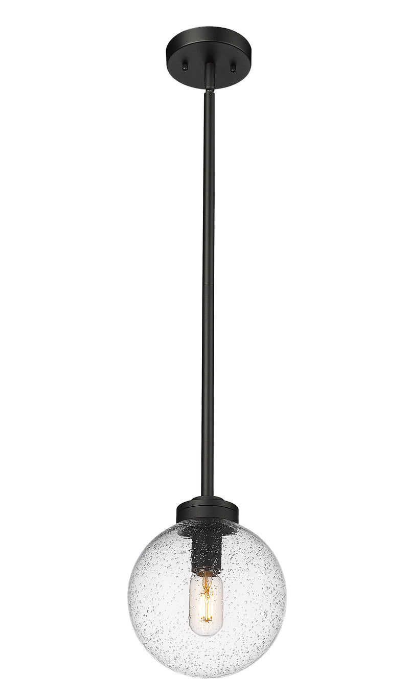Laurent 1 Light 8" Outdoor Pendant, Clear Seedy Shade in Black