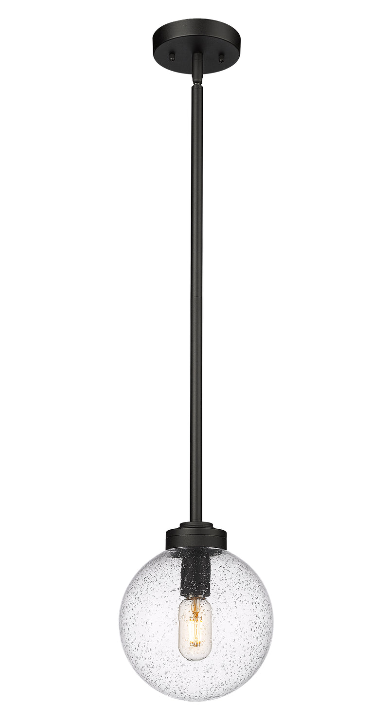 Laurent 1 Light 8" Outdoor Pendant, Clear Seedy Shade in Black