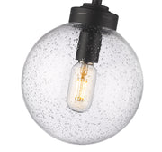 Laurent 1 Light 8" Outdoor Pendant, Clear Seedy Shade in Black