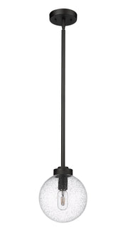 Laurent 1 Light 8" Outdoor Pendant, Clear Seedy Shade in Black