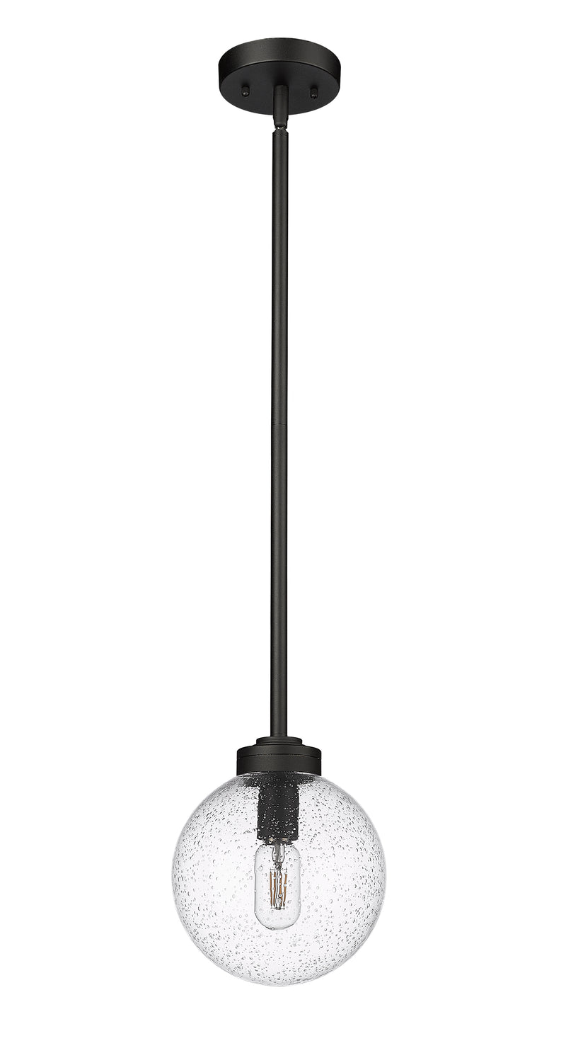 Laurent 1 Light 8" Outdoor Pendant, Clear Seedy Shade in Black