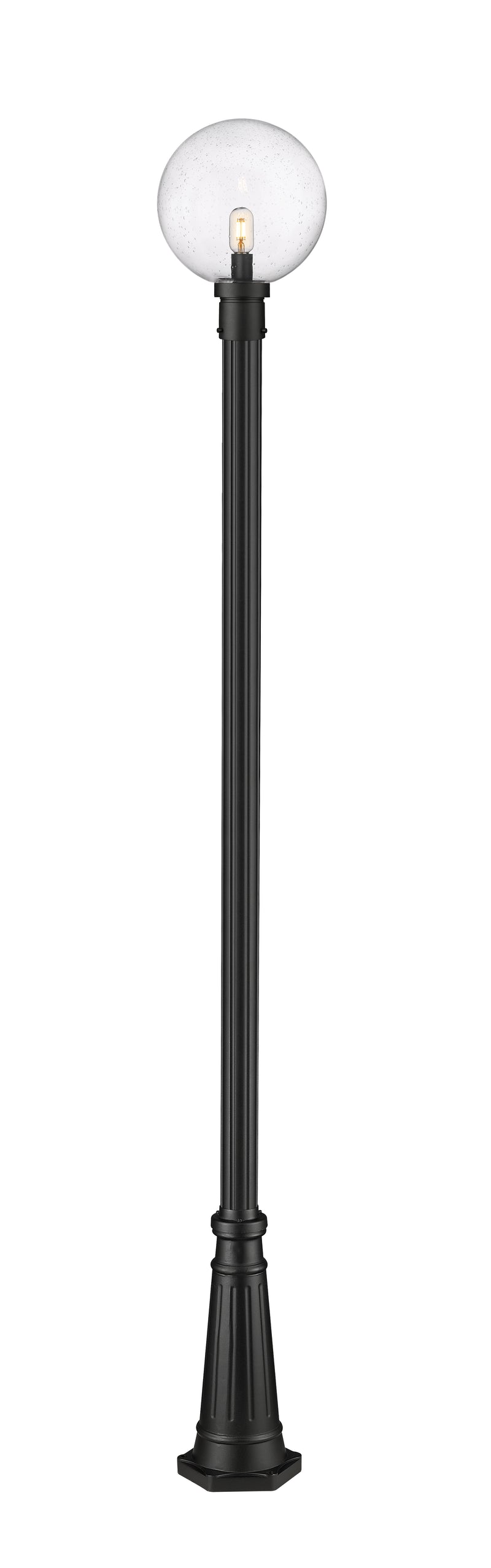 Laurent 1 Light 12" Outdoor Post Mount Fixture, 15.75" Tall Lantern, Clear Seedy Glass in Clear Seedy, 96" Cast Post, 10" Base