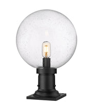 Laurent 1 Light 12" Outdoor Post Mount Fixture, 15.75" Tall Lantern, Clear Seedy Glass in Clear Seedy, Pier Mount, 6" Base