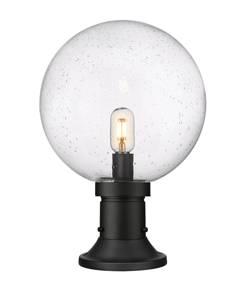 Laurent 1 Light 12" Outdoor Post Mount Fixture, 15.75" Tall Lantern, Clear Seedy Glass in Clear Seedy, Pier Mount, 6.25" Base