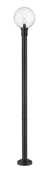 Laurent 1 Light 12" Outdoor Post Mount Fixture, 15.75" Tall Lantern, Clear Seedy Glass in Clear Seedy, 76" Cast Post, 9" Base