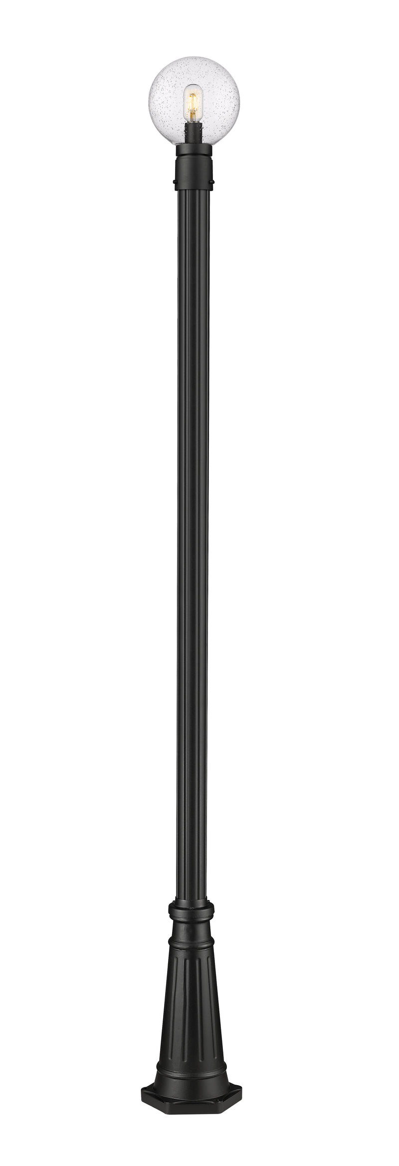 Laurent 1 Light 8" Outdoor Post Mount Fixture, 11.5" Tall Lantern, Clear Seedy Glass in Clear Seedy, 96" Cast Post, 10" Base
