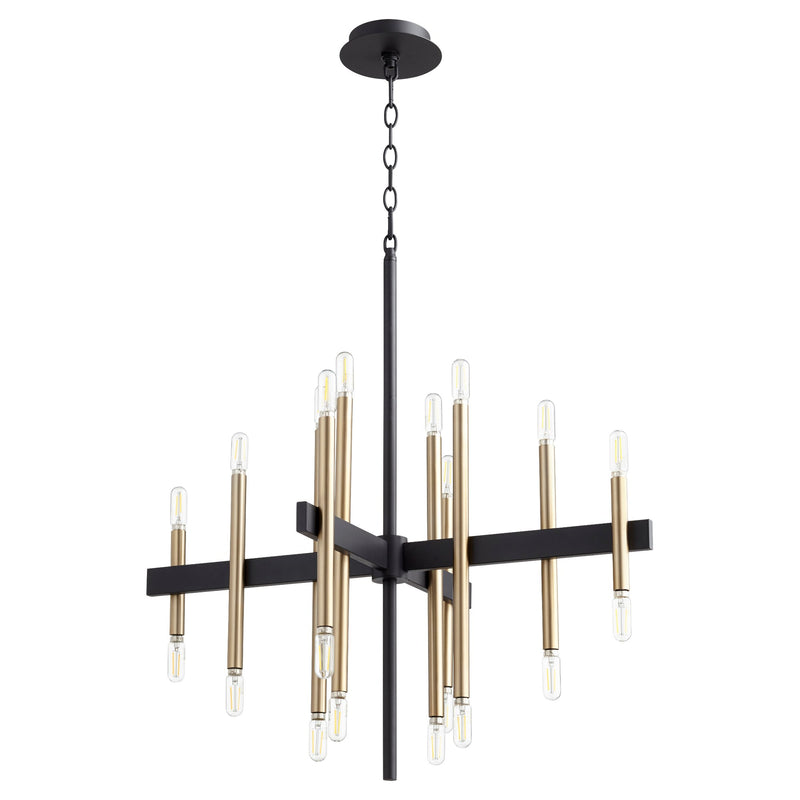 Luxe 20 Light Linear Chandelier in Textured Black / Aged Brass