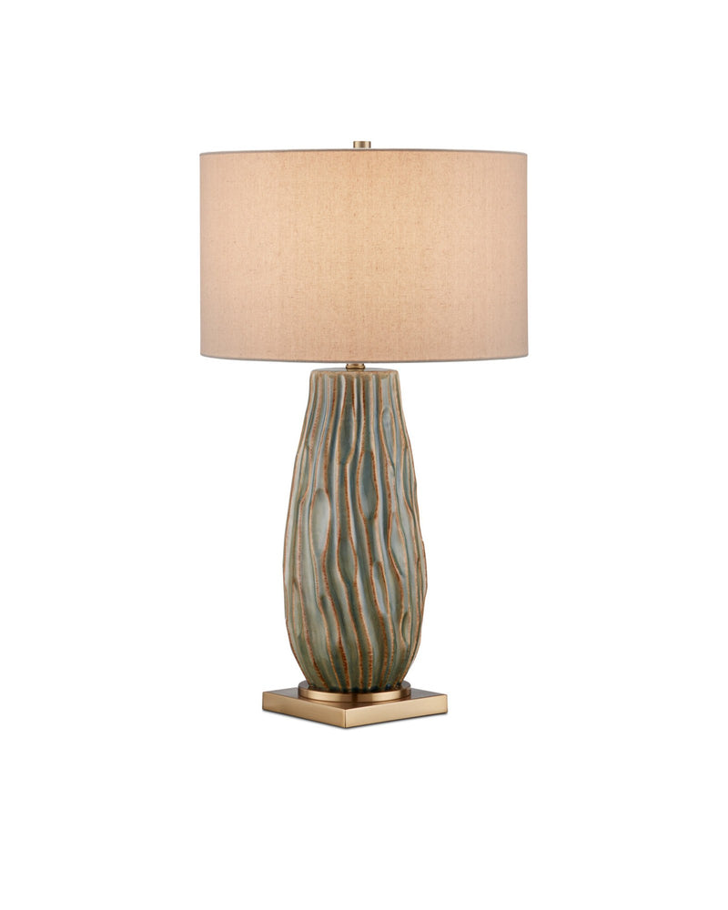 Water-borne Ceramic Table Lamp in Forest Reactive / Antique Brass