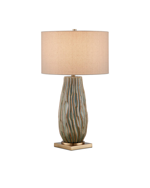 Water-borne Ceramic Table Lamp in Forest Reactive / Antique Brass