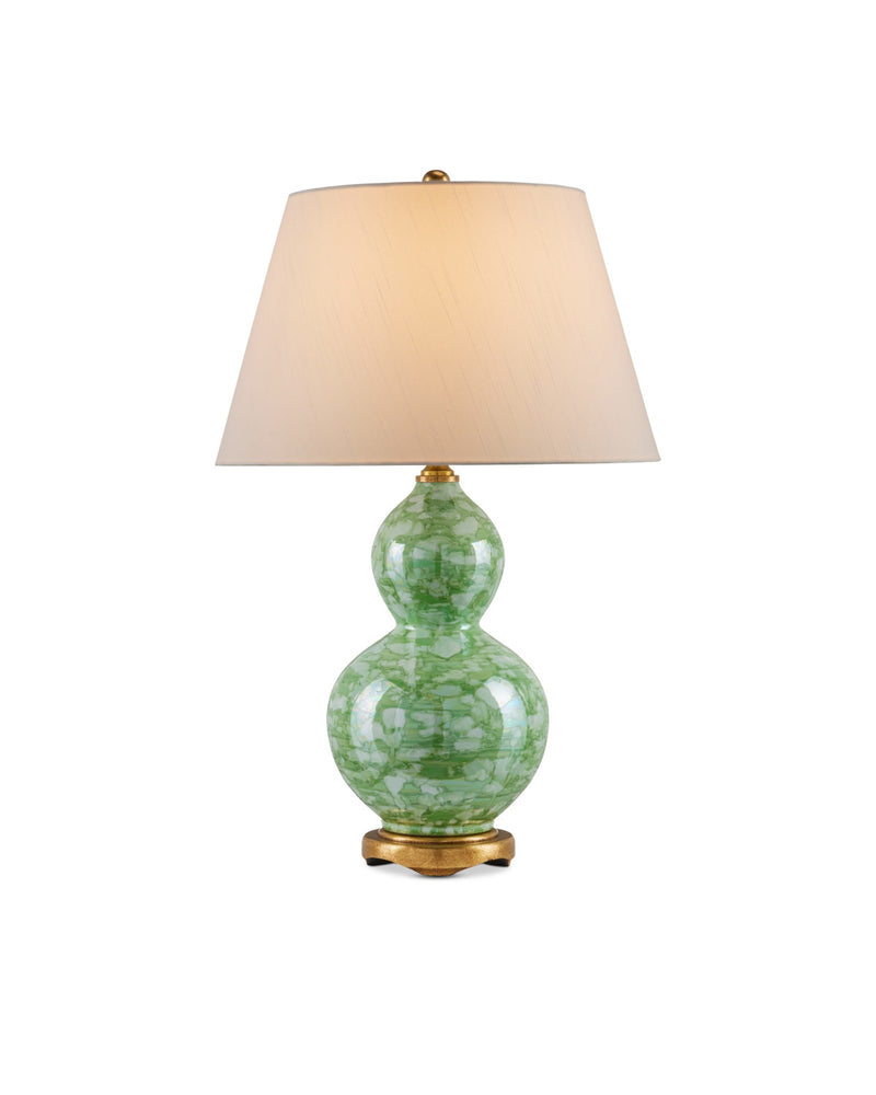 Eau de Nil Table Lamp in Green / Textured Antique Gold Leaf