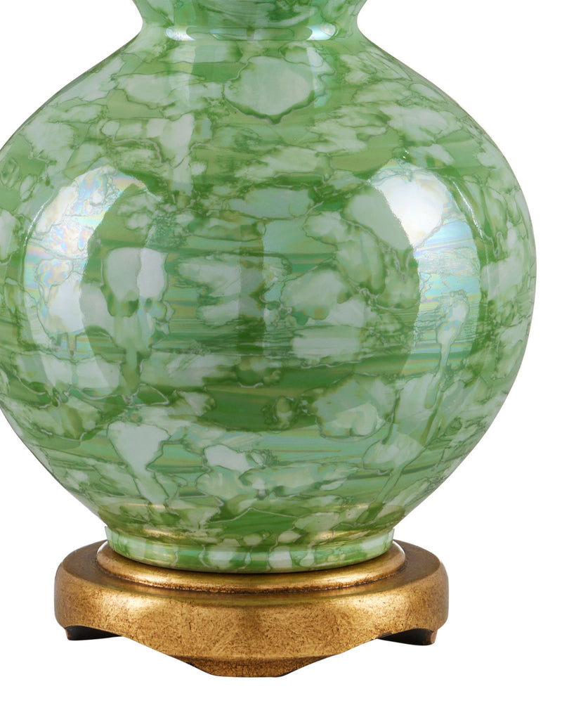 Eau de Nil Table Lamp in Green / Textured Antique Gold Leaf