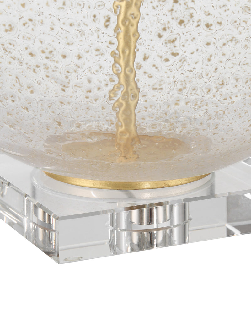 Zebulon Round Table Lamp in Clear with Gold Speckles / Contemporary Gold Leaf