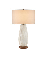 Water-borne Ceramic and Wood Table Lamp in Off-White / Natural