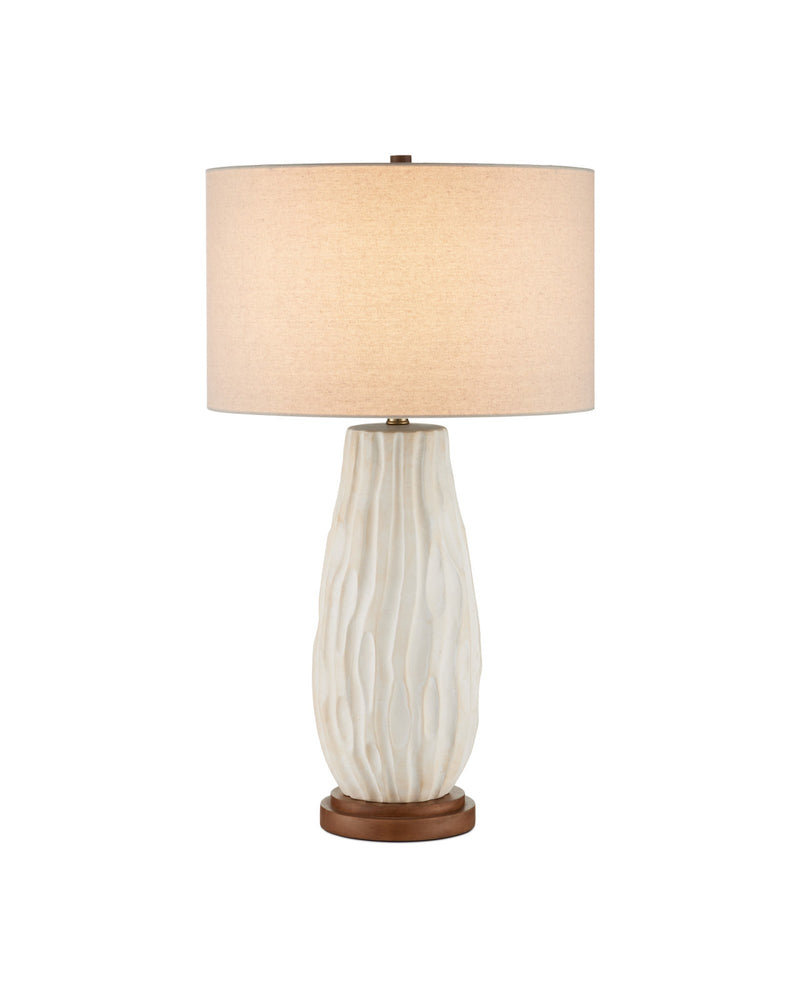 Water-borne Ceramic and Wood Table Lamp in Off-White / Natural