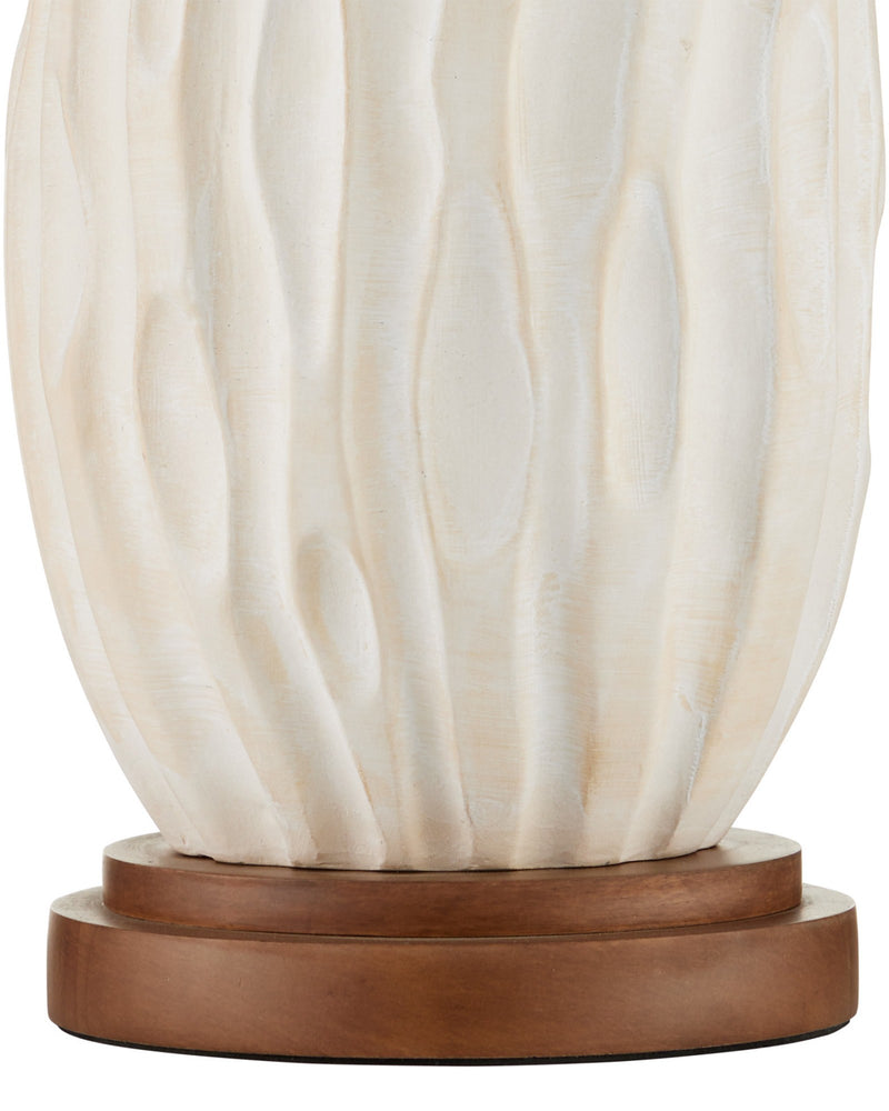 Water-borne Ceramic and Wood Table Lamp in Off-White / Natural