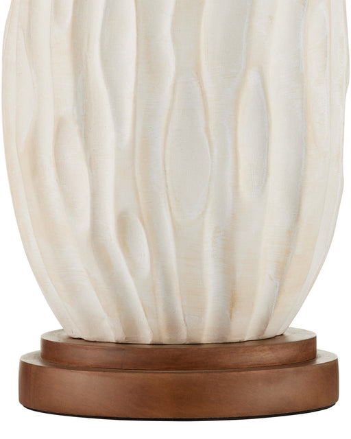 Water-borne Ceramic and Wood Table Lamp in Off-White / Natural